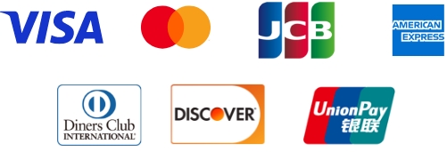 VISA、Mastercard、JCB、AMERICANEXPRESS、ダイナースクラブ、Discover Card、UnionPay(銀聯)
